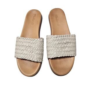 MADEWELL The Louisa Slide Sandal in Woven Leather Pale Oyster Size 8.5